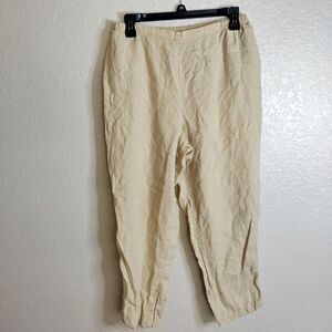 FLAX lagenlook pull on linen pants pastel yellow sz M